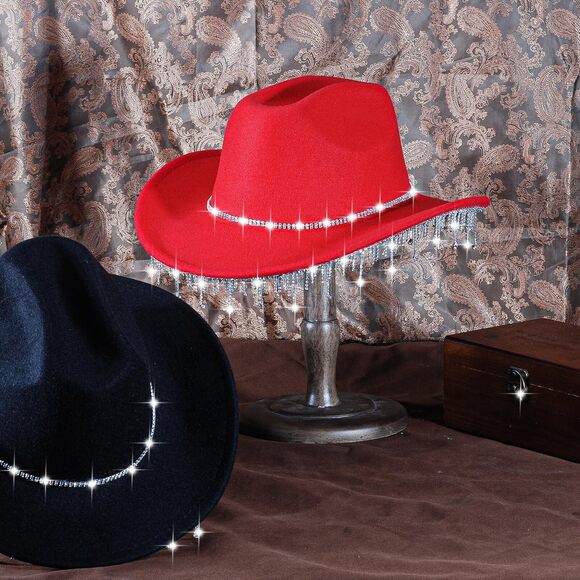 1986 Womens Rhinestone Hat Cowboy Cowgirl Wide Brim Diamond-glitter Western main image 6